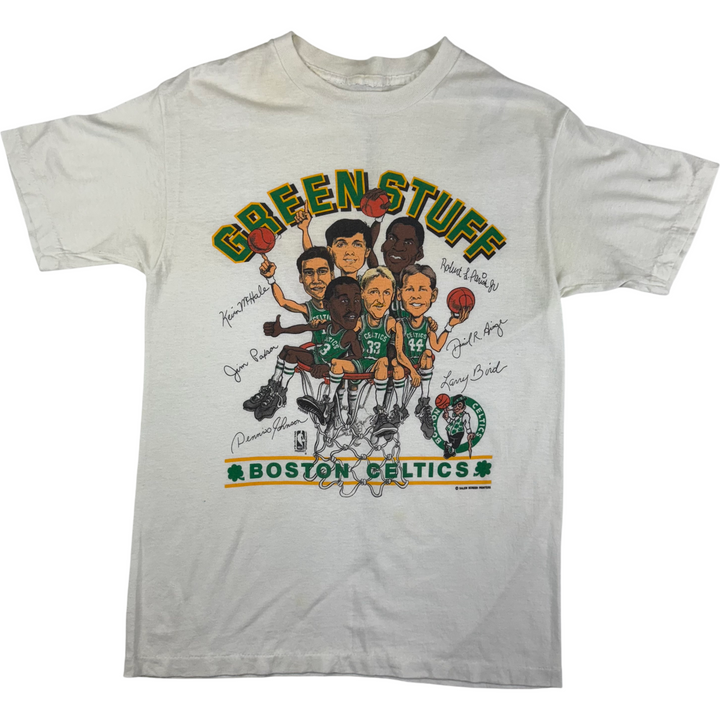 Vintage Salem Sportswear Boston Celtics 80's NBA Green Stuff Graphic T-shirt White