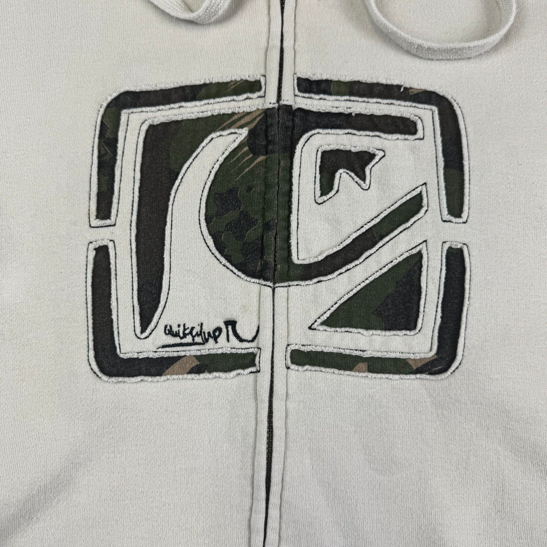 Quiksilver 00's Full-Zip Hooded Graphic Sweatshirt Beige