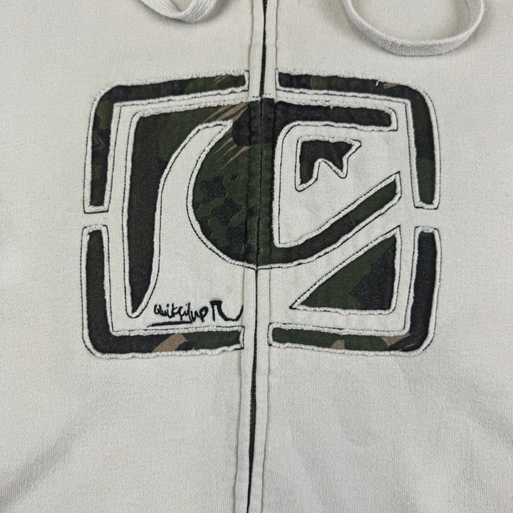 Quiksilver 00's Full-Zip Hooded Graphic Sweatshirt Beige