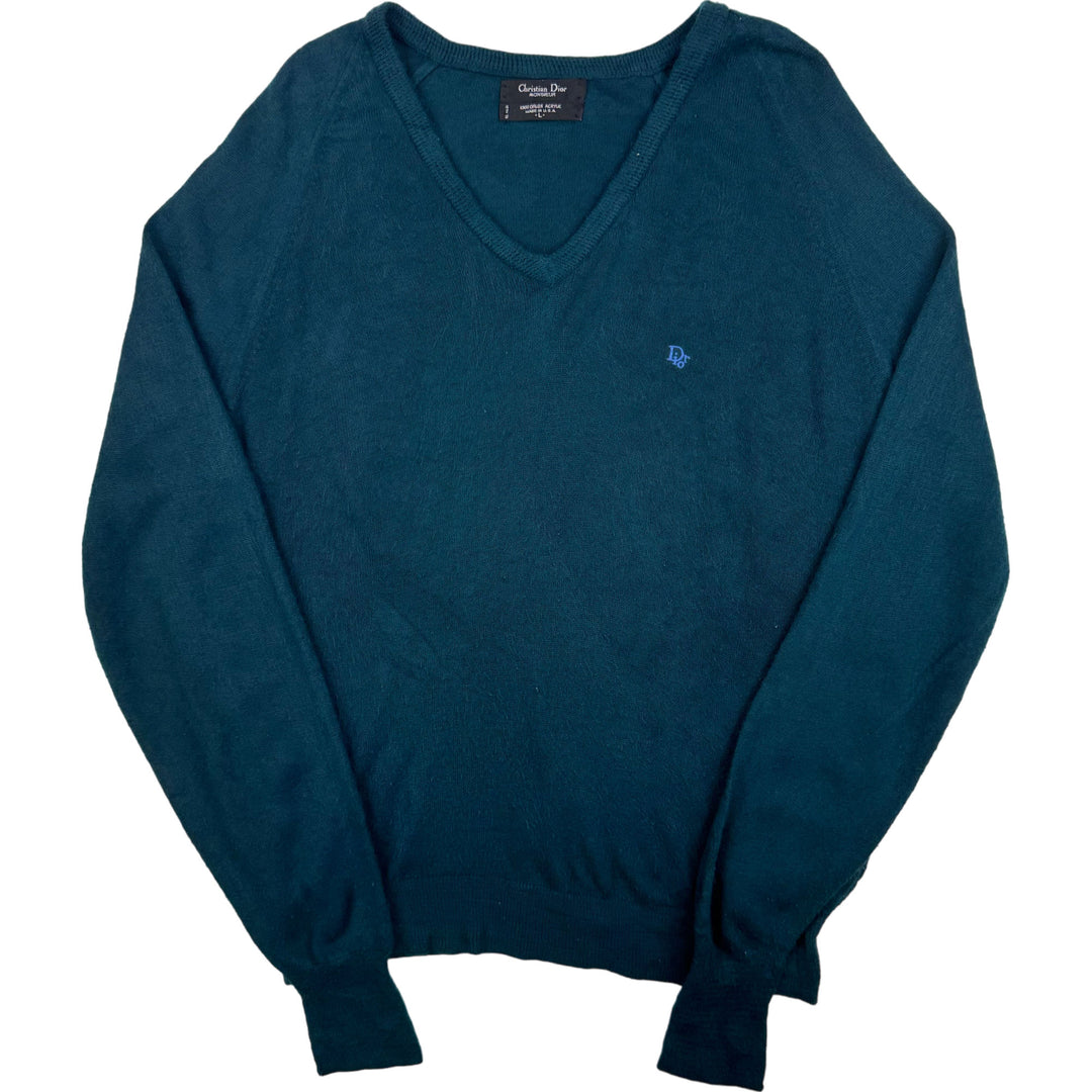 Christian Dior Monsieur V-Neck Knit Sweater Green
