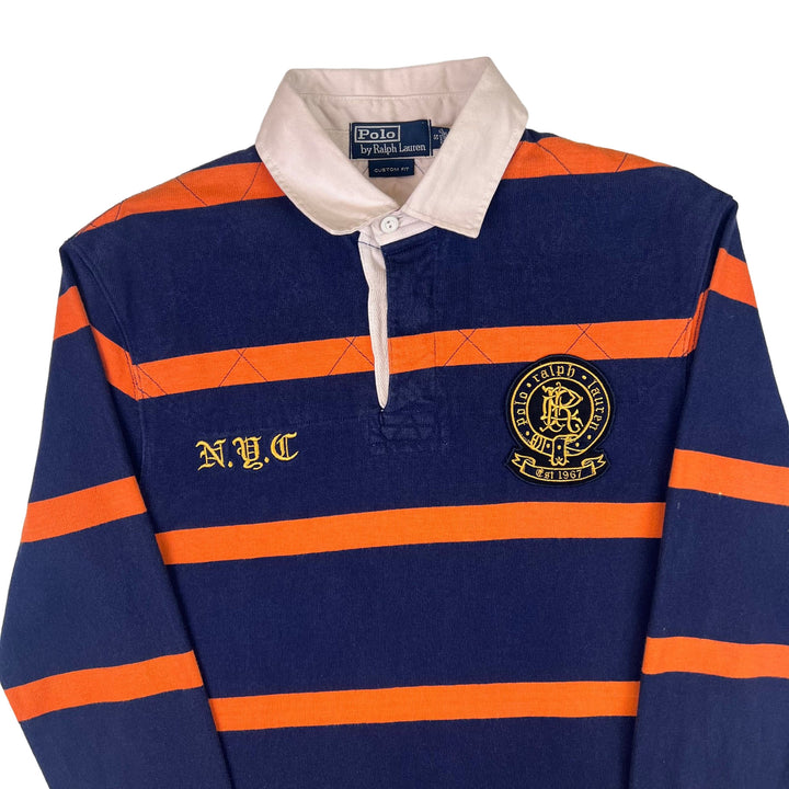 Vintage Polo Ralph Lauren 90s Striped Rugby Shirt Navy Orange