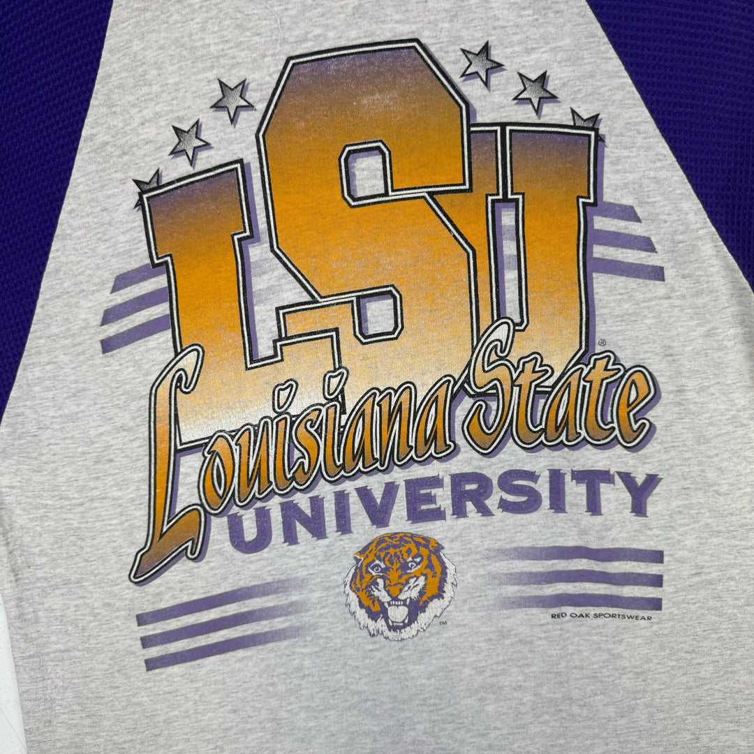 Vintage 80's Louisiana State University Red Oak Sportswear Single Stitch T-Shirt Grey Purple