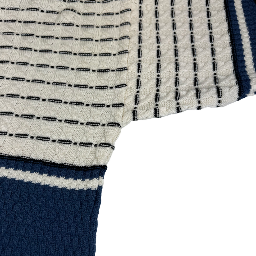 Kervan Chunky Striped Knit Sweater Blue White