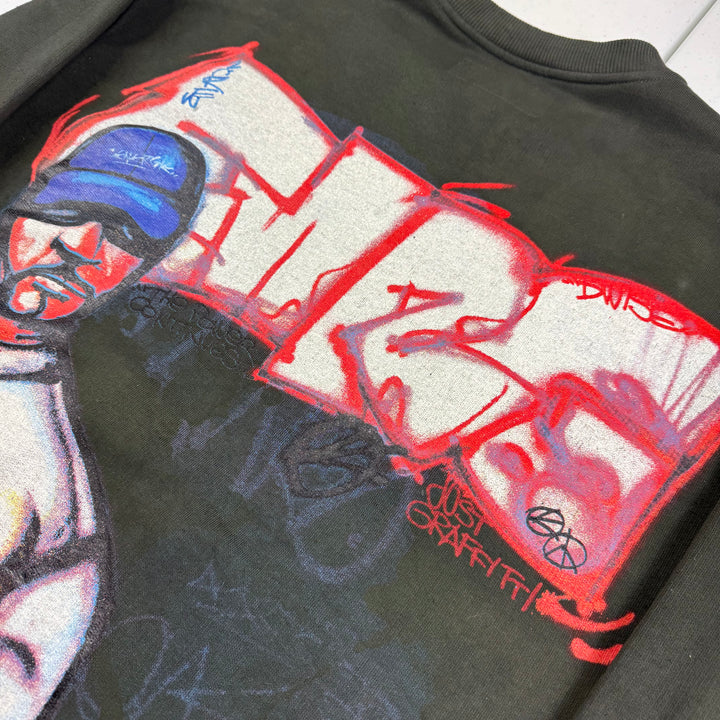 Vintage 00's Energie Graphic Crewneck Sweatshirt Black Grey