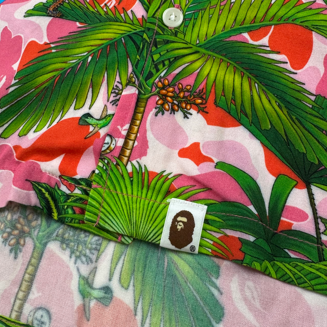 BAPE x Monkey 47 Open Short Sleeve Shirt Pink Green
