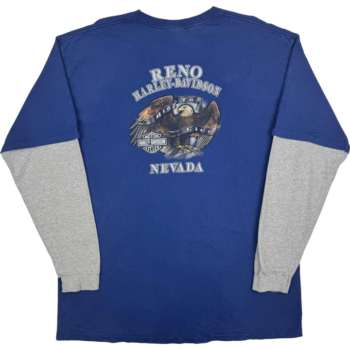 Harley-Davidson Reno Nevada 2007 Long Sleeve Graphic T-shirt Blue Grey