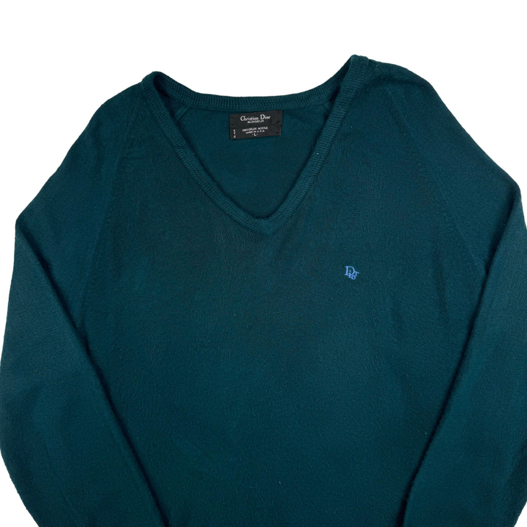 Christian Dior Monsieur V-Neck Knit Sweater Green