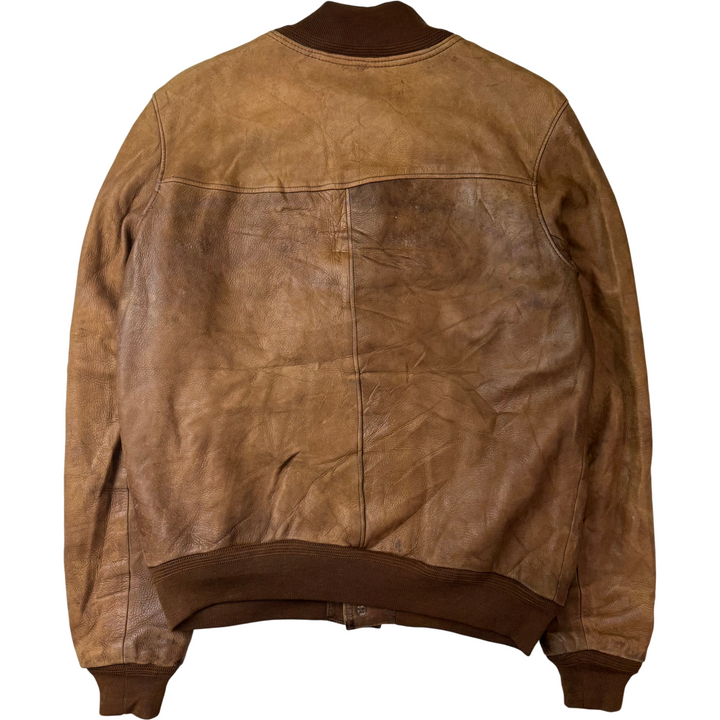 Pielini 90's Leather Button Up Bomber Jacket Brown