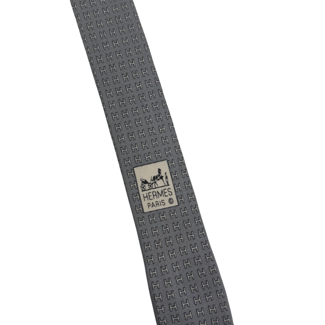 Hermes Pattern Silk Tie Grey