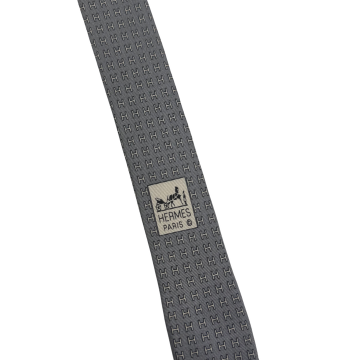 Hermes Pattern Silk Tie Grey