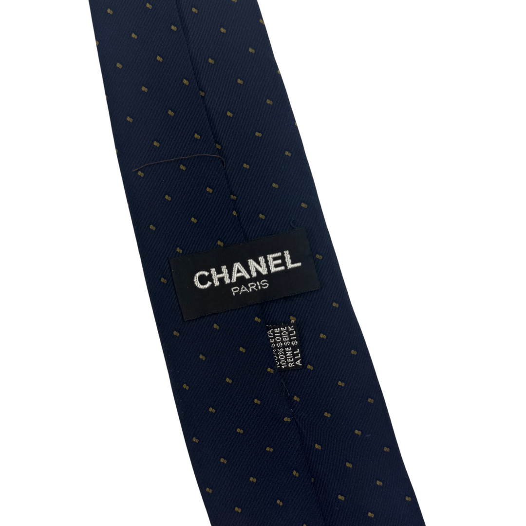 Chanel Polka Dot Silk Tie Navy