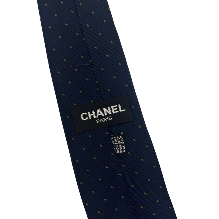Chanel Polka Dot Silk Tie Navy