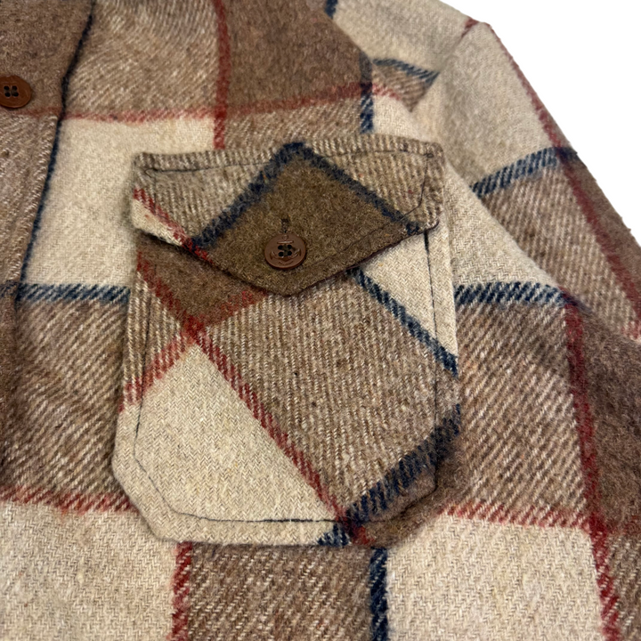 Pacific Woolens 90's Plaid Long Sleeve Flannel Shirt Jacket Brown