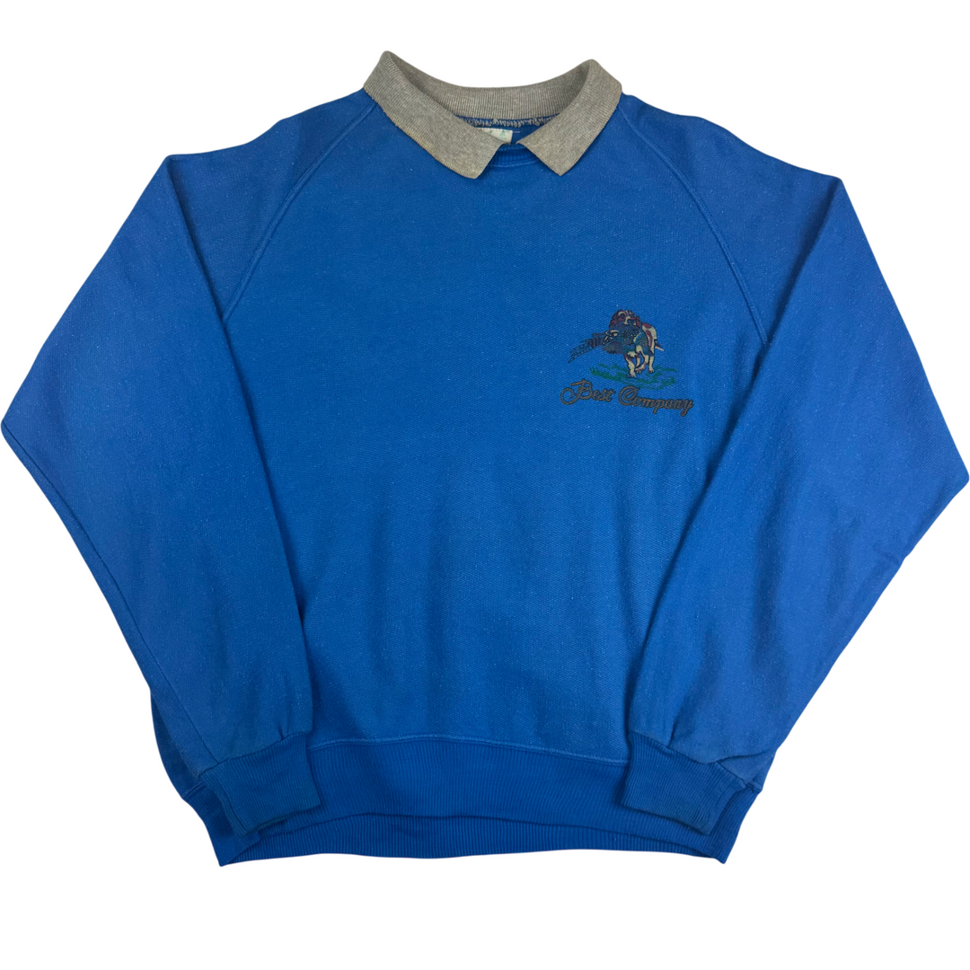 Vintage Best Company 90's Collared Sweatshirt Blue