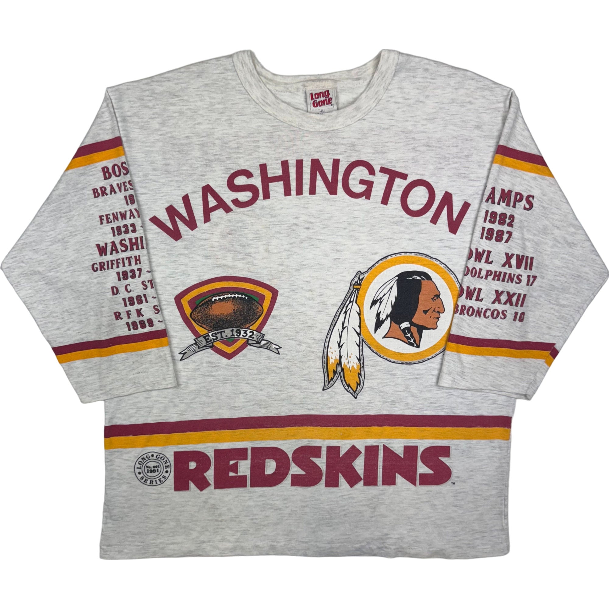 Long Gone 90 s Washington Redskins Graphic T shirt Grey Rare Bring It Back