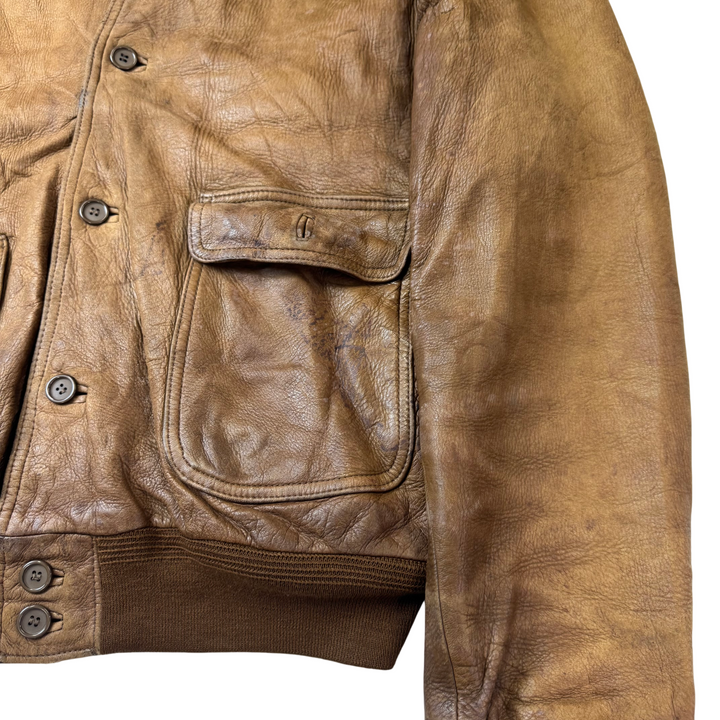 Pielini 90's Leather Button Up Bomber Jacket Brown