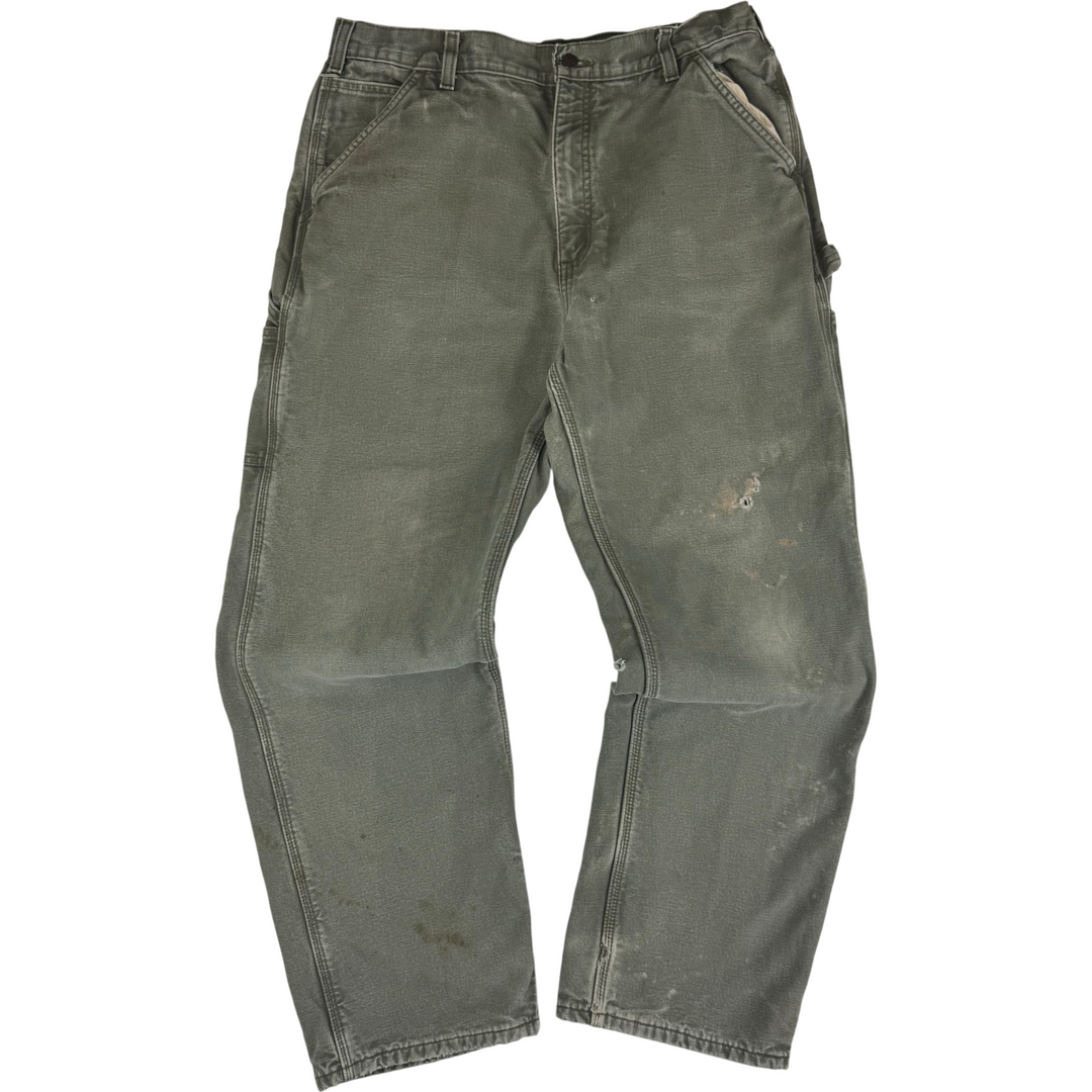Carhartt Flannel Lined Carpenter Workwear Trousers Green