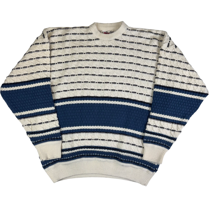 Kervan Chunky Striped Knit Sweater Blue White