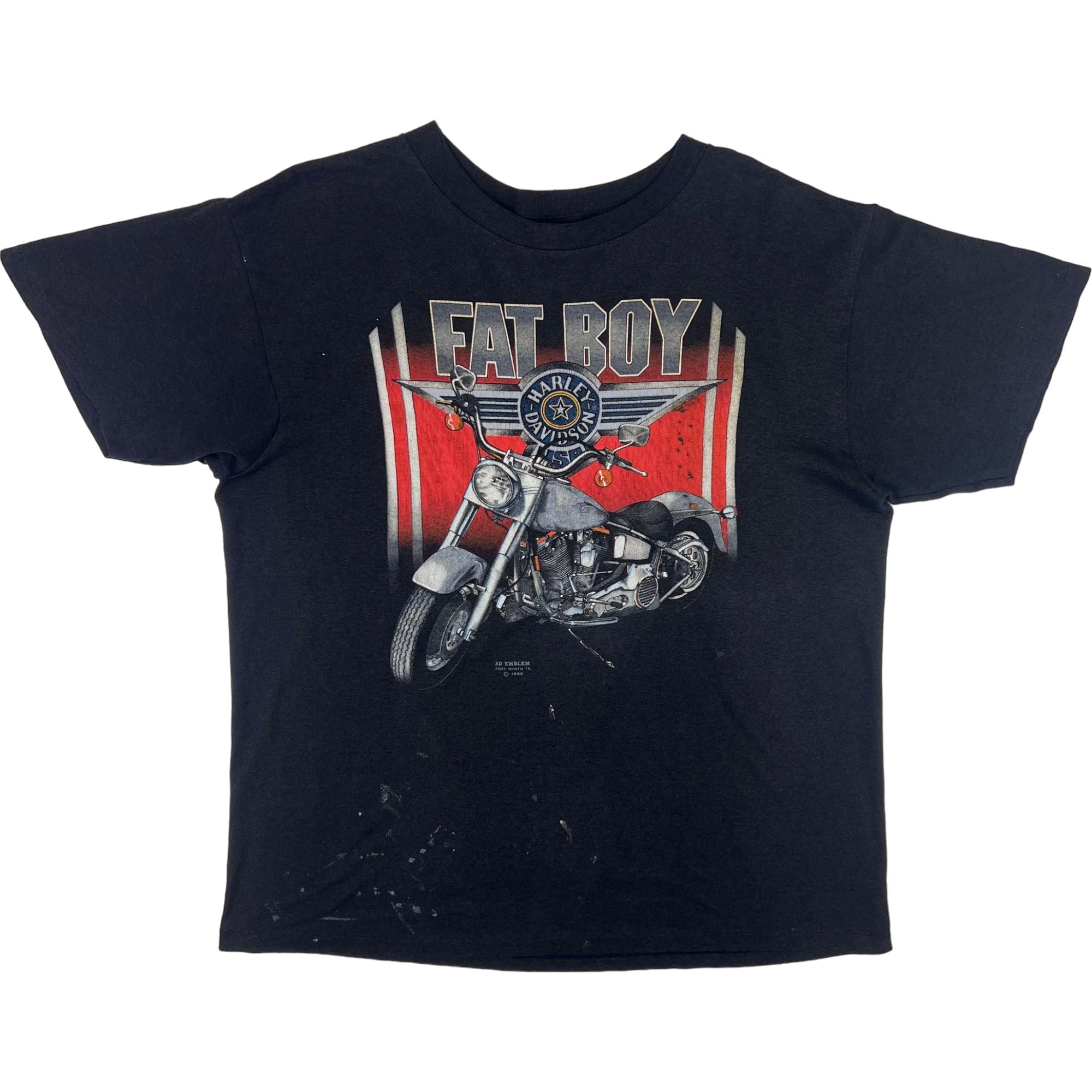 Harley Davidson 3D Emblem Fat Boy Single Stitch T shirt Black Rare Bring It Back
