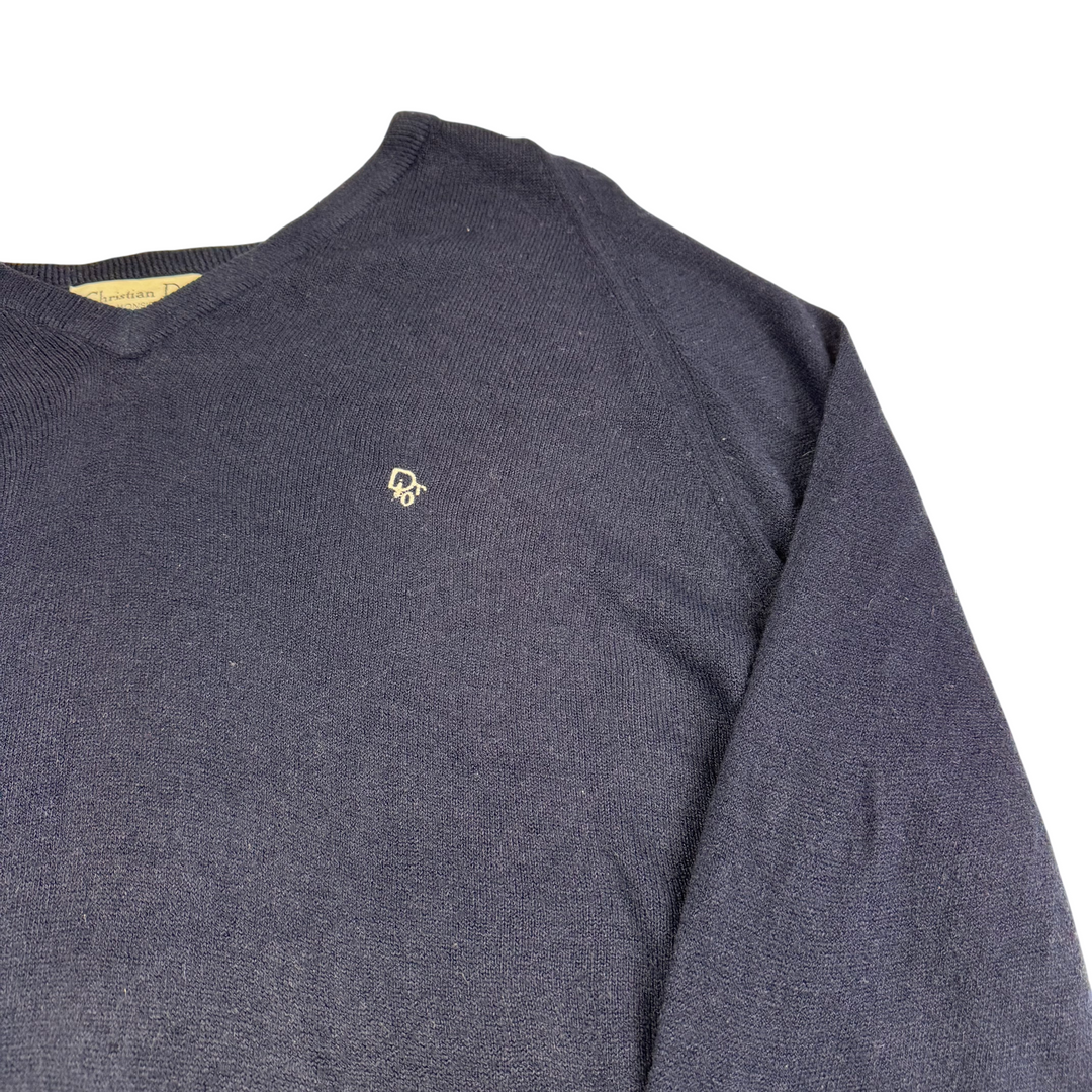 Vintage Christian Dior Monsieur 80's V-Neck Knitwear Navy