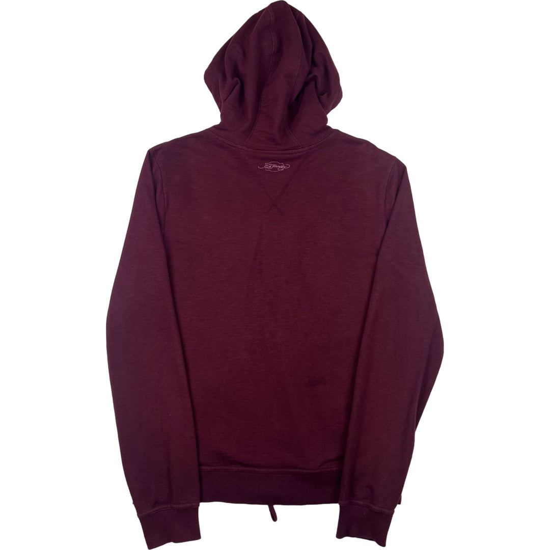 Ed Hardy Embroidered Logo Zip-Up Hoodie Maroon