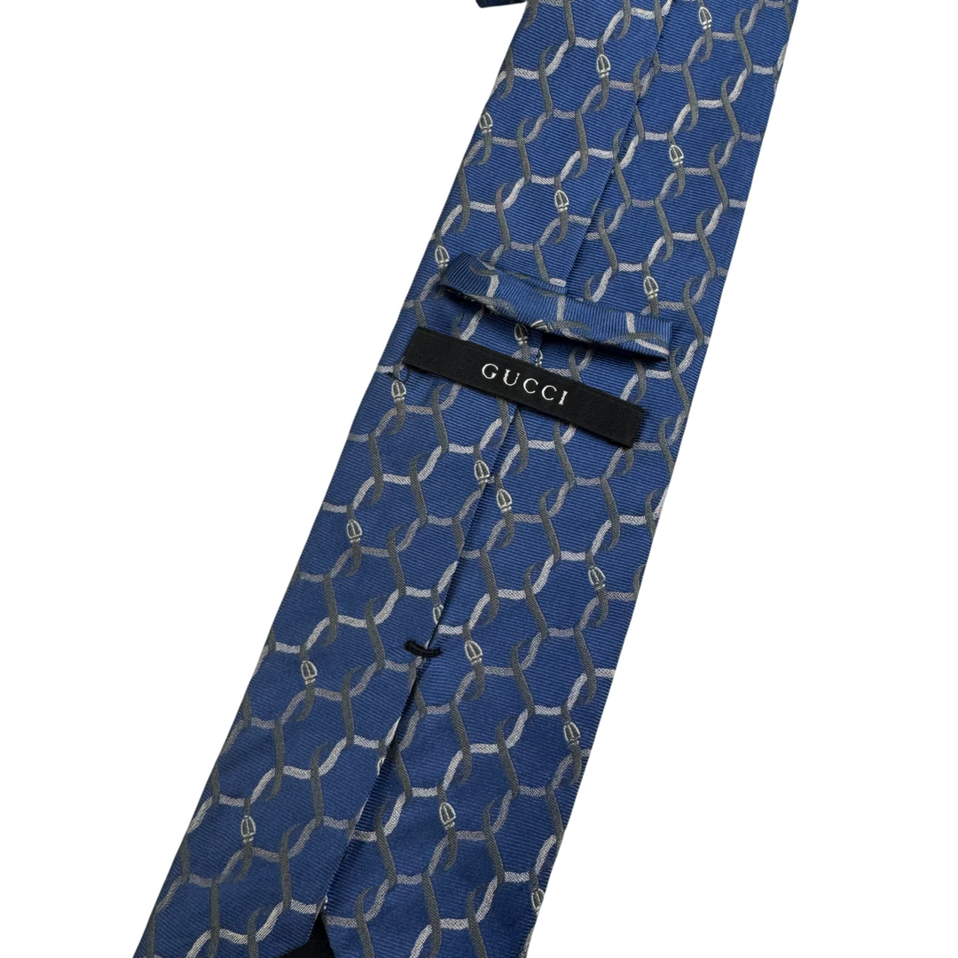 Gucci Chain Pattern Silk Tie Blue
