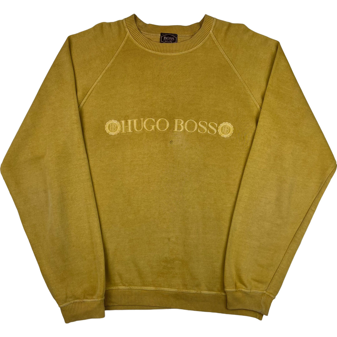 Vintage Hugo Boss Embroidered Logo Sweatshirt Mustard Yellow