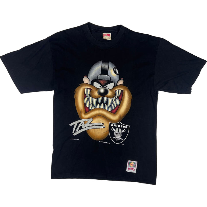 Vintage 1996 Nutmeg Mills Taz Raiders Graphic T-shirt Black