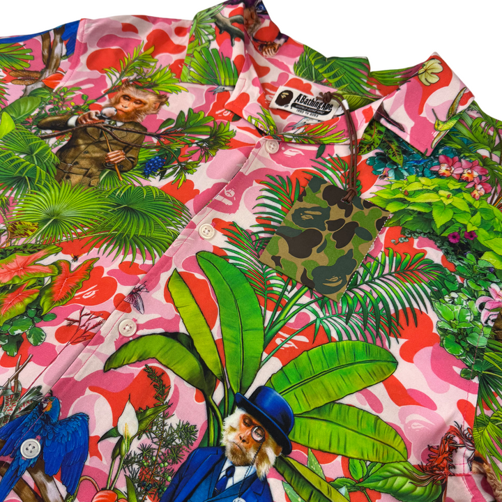 BAPE x Monkey 47 Open Short Sleeve Shirt Pink Green