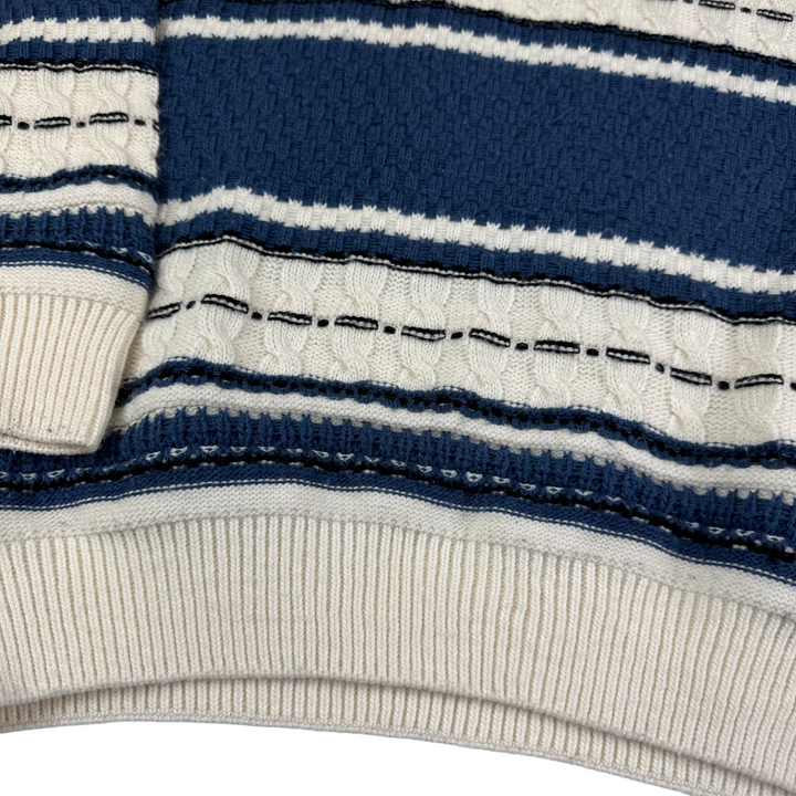 Kervan Chunky Striped Knit Sweater Blue White