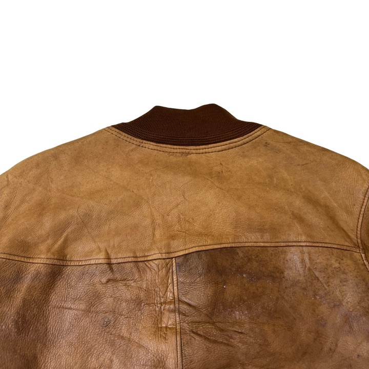 Pielini 90's Leather Button Up Bomber Jacket Brown