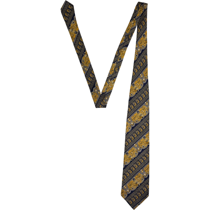 MCM Vintage Silk Patterned Tie Navy Yellow