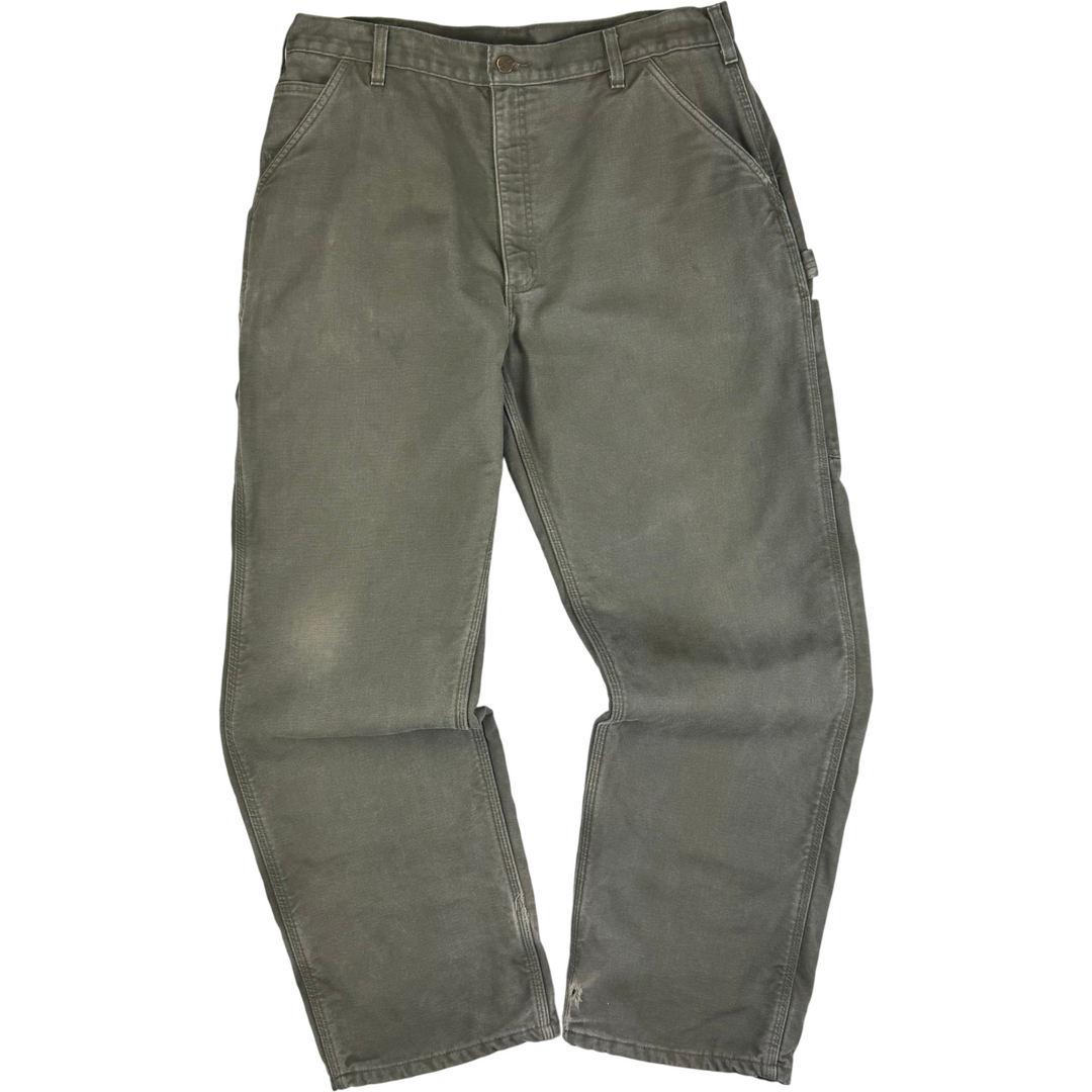Carhartt Flannel Lined Carpenter Workwear Original Fit Trousers Green