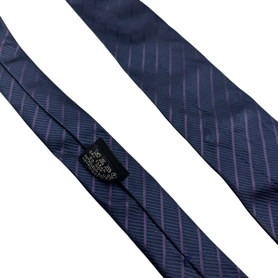 Chanel Striped Silk Tie Navy