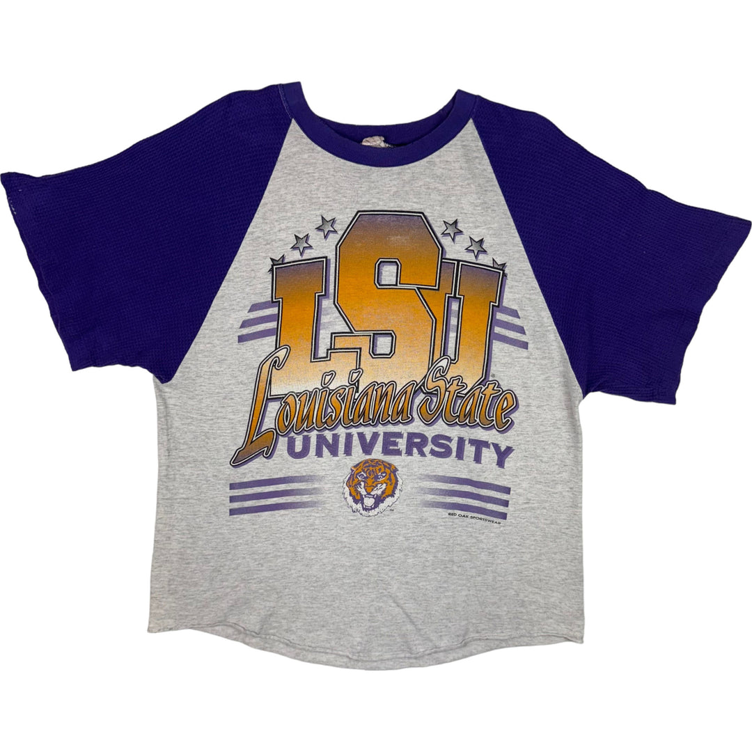 Vintage 80's Louisiana State University Red Oak Sportswear Single Stitch T-Shirt Grey Purple