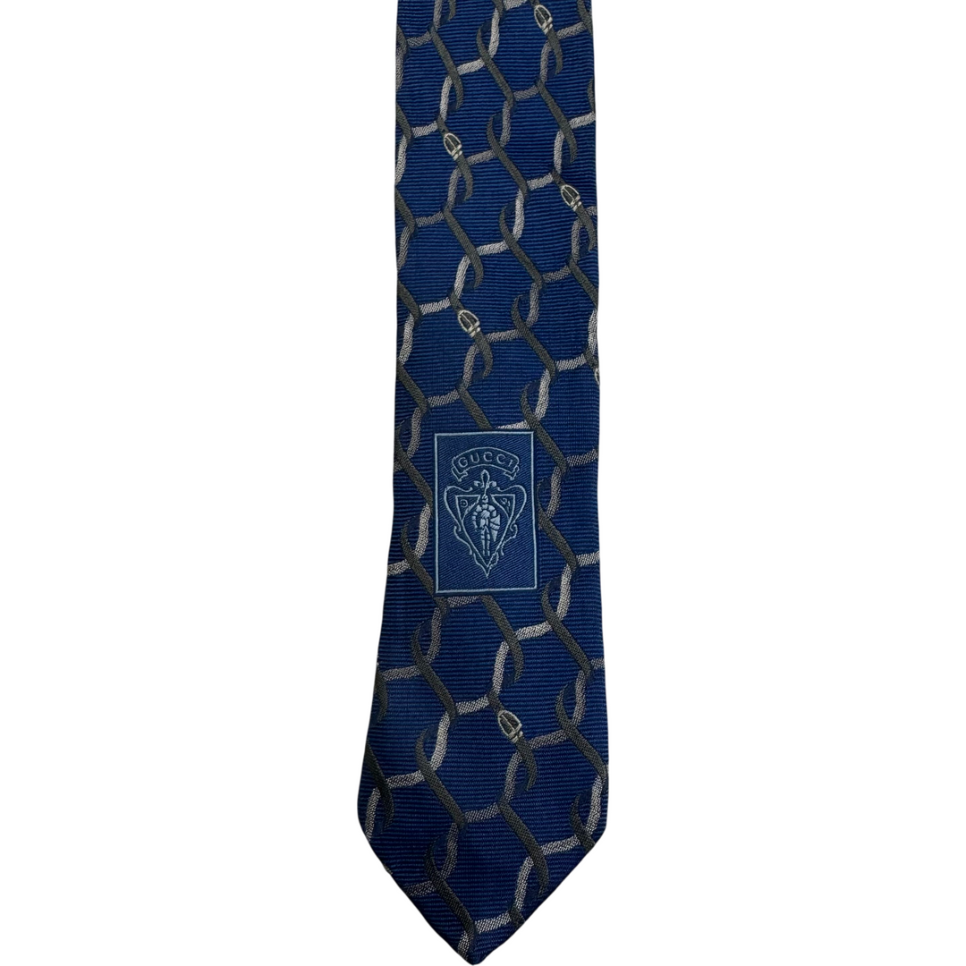 Gucci Chain Pattern Silk Tie Blue