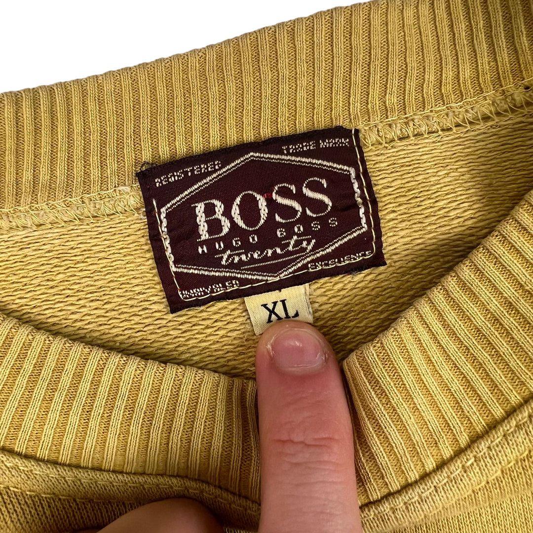 Vintage Hugo Boss Embroidered Logo Sweatshirt Mustard Yellow