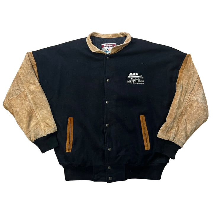 Vintage Black Beige Varsity Jacket