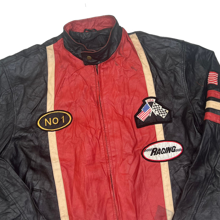 Red & Black USA Leather Racing Jacket