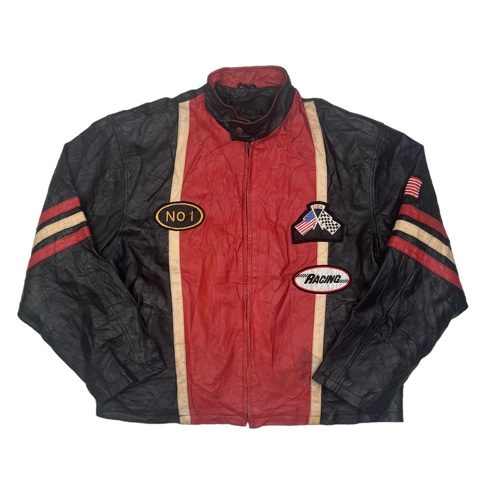 Red & Black USA Leather Racing Jacket