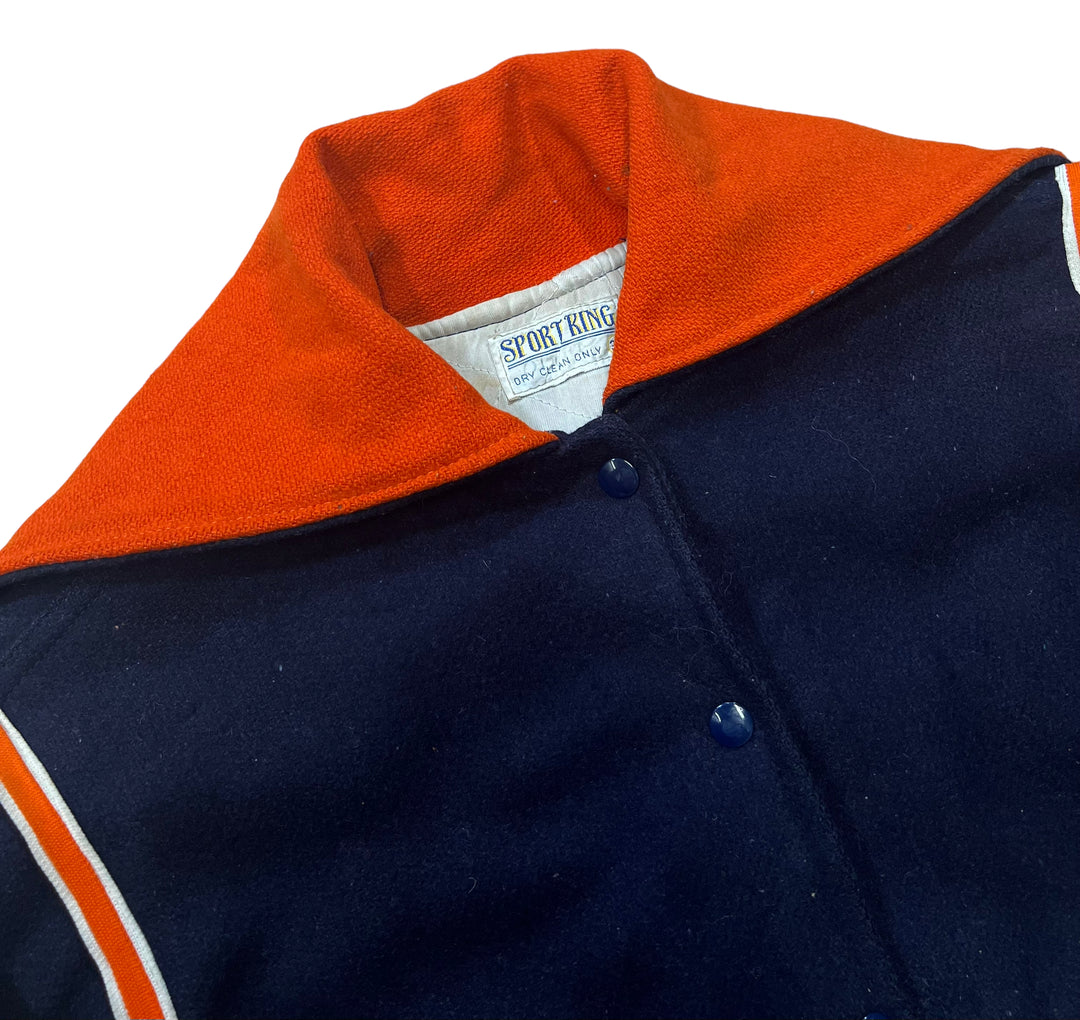 Vintage Navy Orange Hooded Varsity Jacket