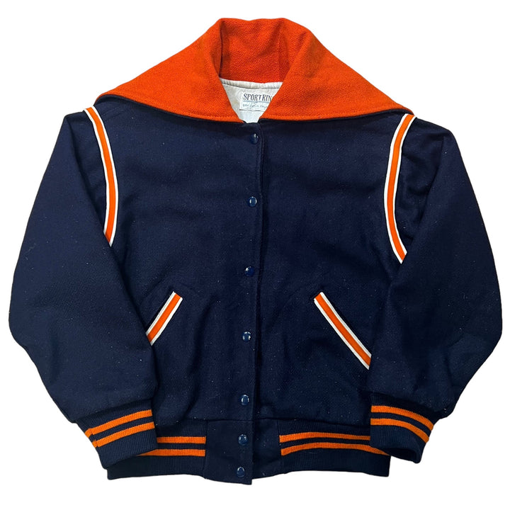 Vintage Navy Orange Hooded Varsity Jacket