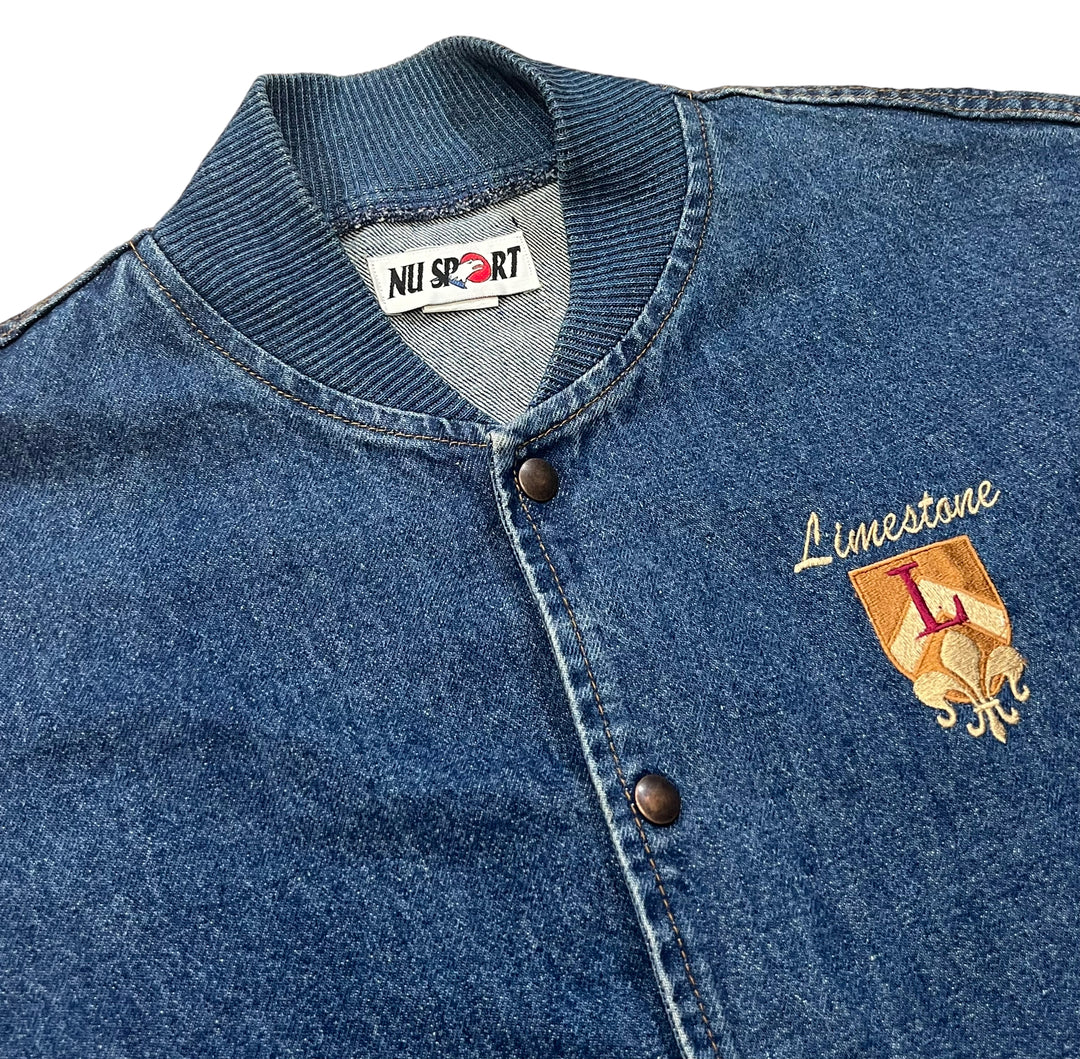 Vintage Limestone Blue Denim Varsity Jacket