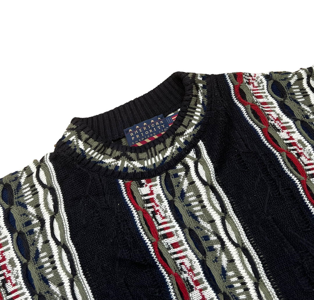 Black, Red & Grey "Coogi Style" Knitted Jumper