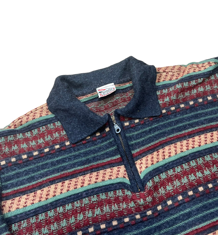 Multicoloured "Coogi Style" Knitted Quarter-Zip