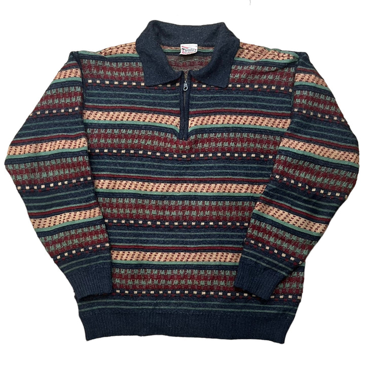 Multicoloured "Coogi Style" Knitted Quarter-Zip