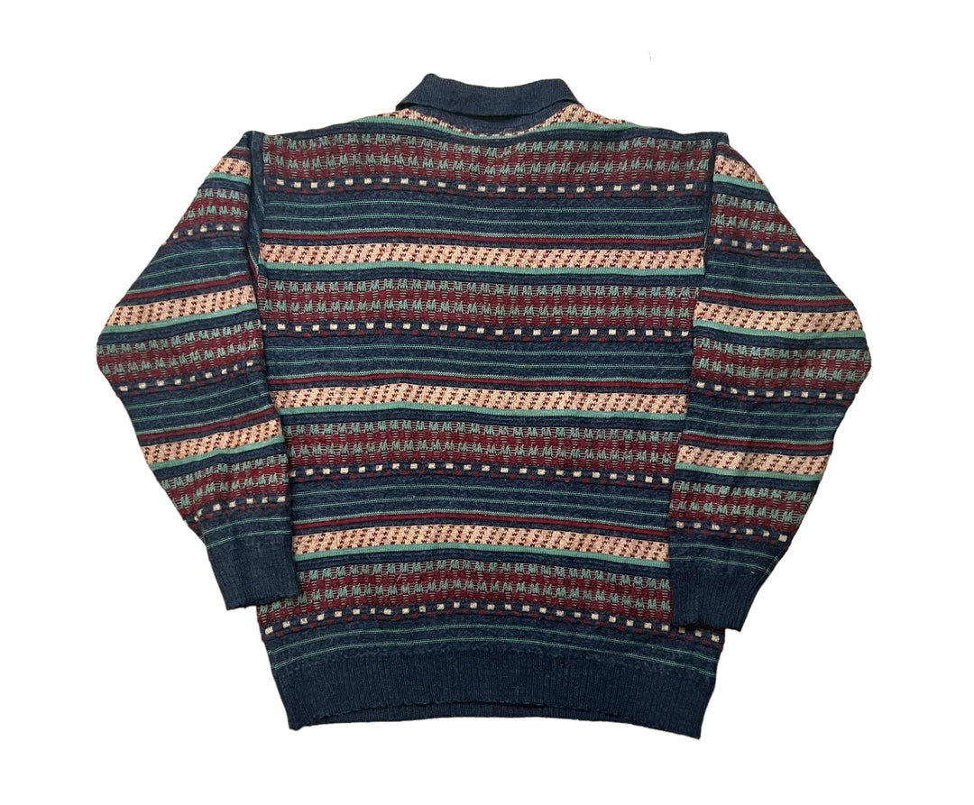 Multicoloured "Coogi Style" Knitted Quarter-Zip