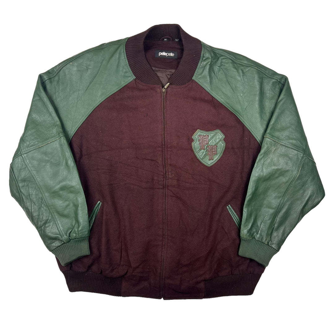 Pelle Pelle Brown Green Leather Varsity Jacket