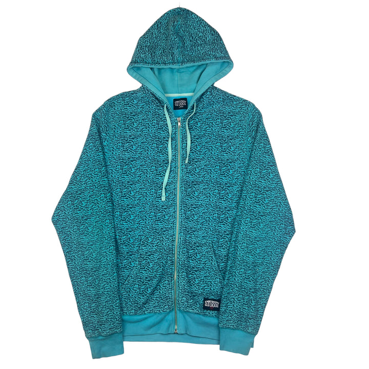 Stussy 90s Leopard Print Turquoise Hooded Sweatshirt