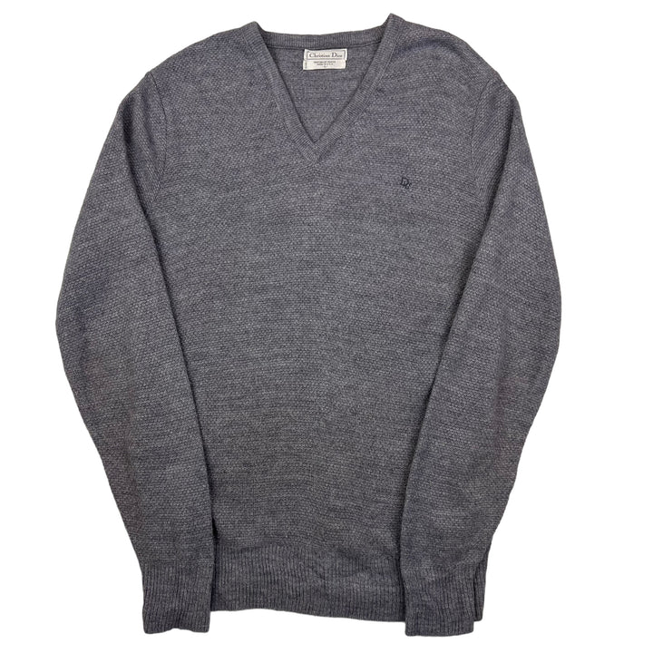 Christian Dior Grey V-Neck Knitted Sweatshirt